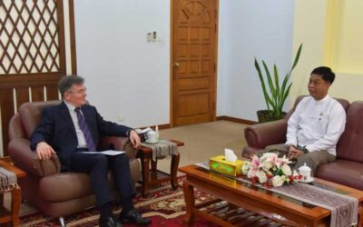 Deputy Minister for Foreign Affairs, U Lwin Oo, receives H.E. Mr. Iskander Azizov, Ambassador Extraordinary and Plenipotentiary of the Russian Federation to the Republic of the Union of Myanmar (3-10-2024)