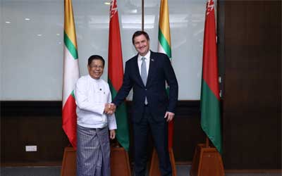 H.E U Than Swe, Deputy Prime Minister and Union Minister for Foreign Affairs of the Republic of the Union of Myanmar held a bilateral meeting with H.E. Mr. Maxim Ryzhenkov, Minister of Foreign Affairs of the Republic of Belarus (9-1-2025)